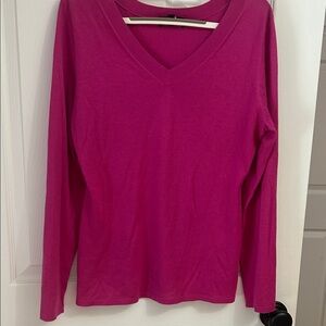 Saks Fifth Avenue Fuchsia V-Neck Long Sleeve Top